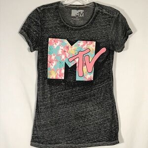 MTV Black Gray short sleeve crewneck T-shirt Tee XS